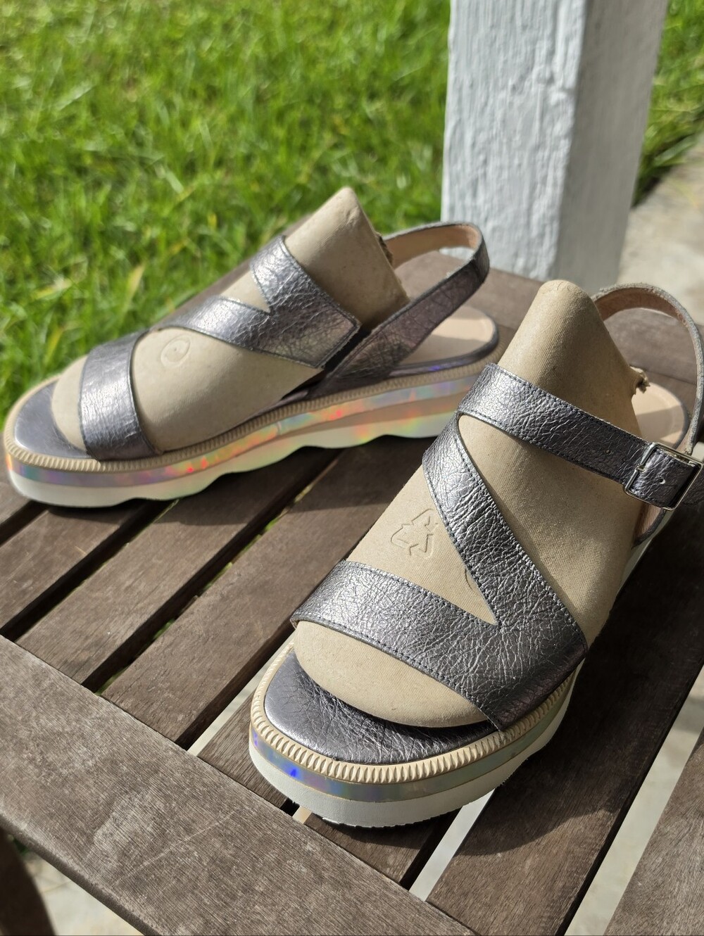Wonders Made in Spain Platform Gunmetal Leather Upper Wedge Sandals EU 39/8.5
